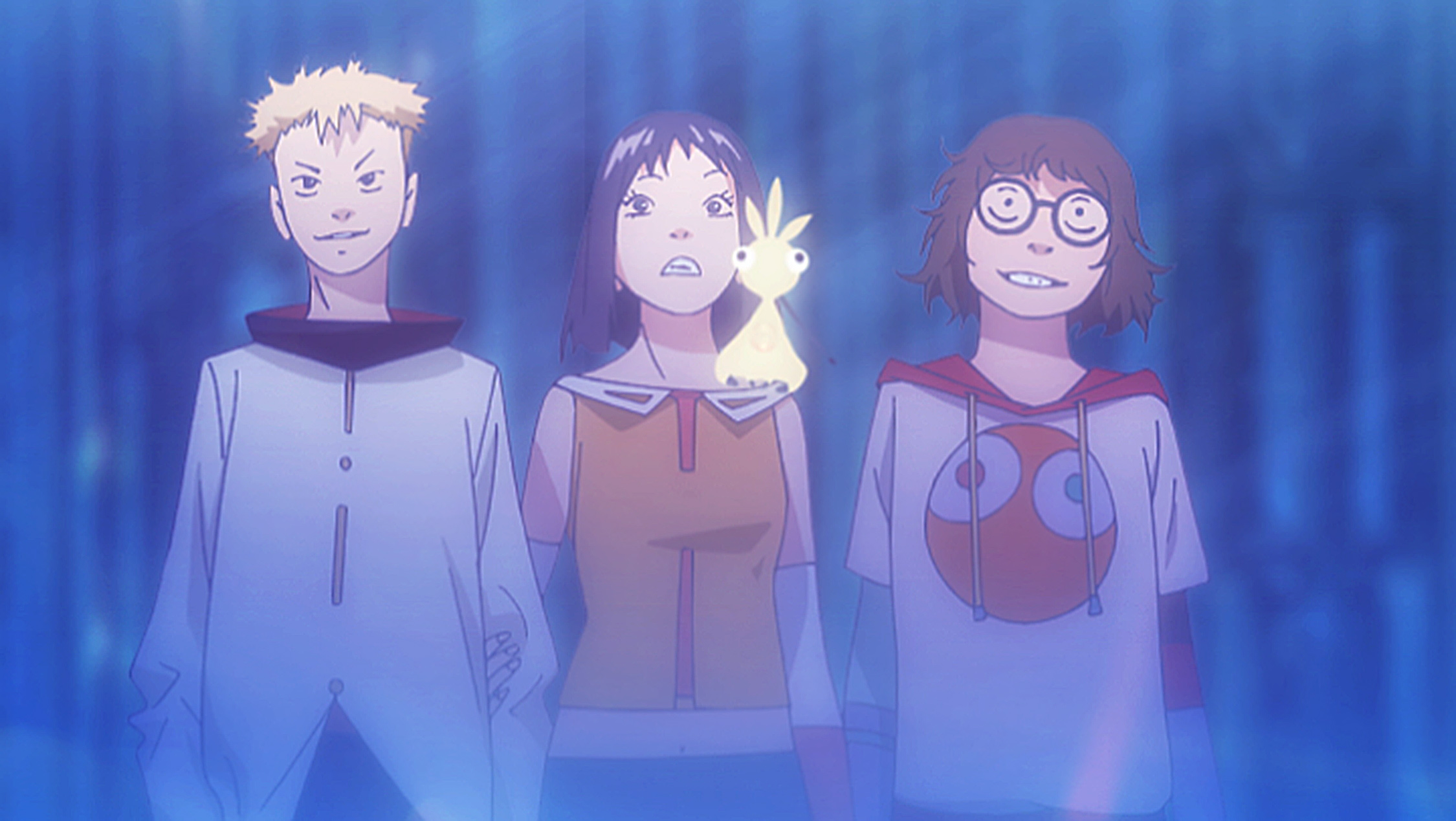 Screenshot of Hiro, Koichi, and Ren, three Tokyo teenagers sneaking into a nightclub