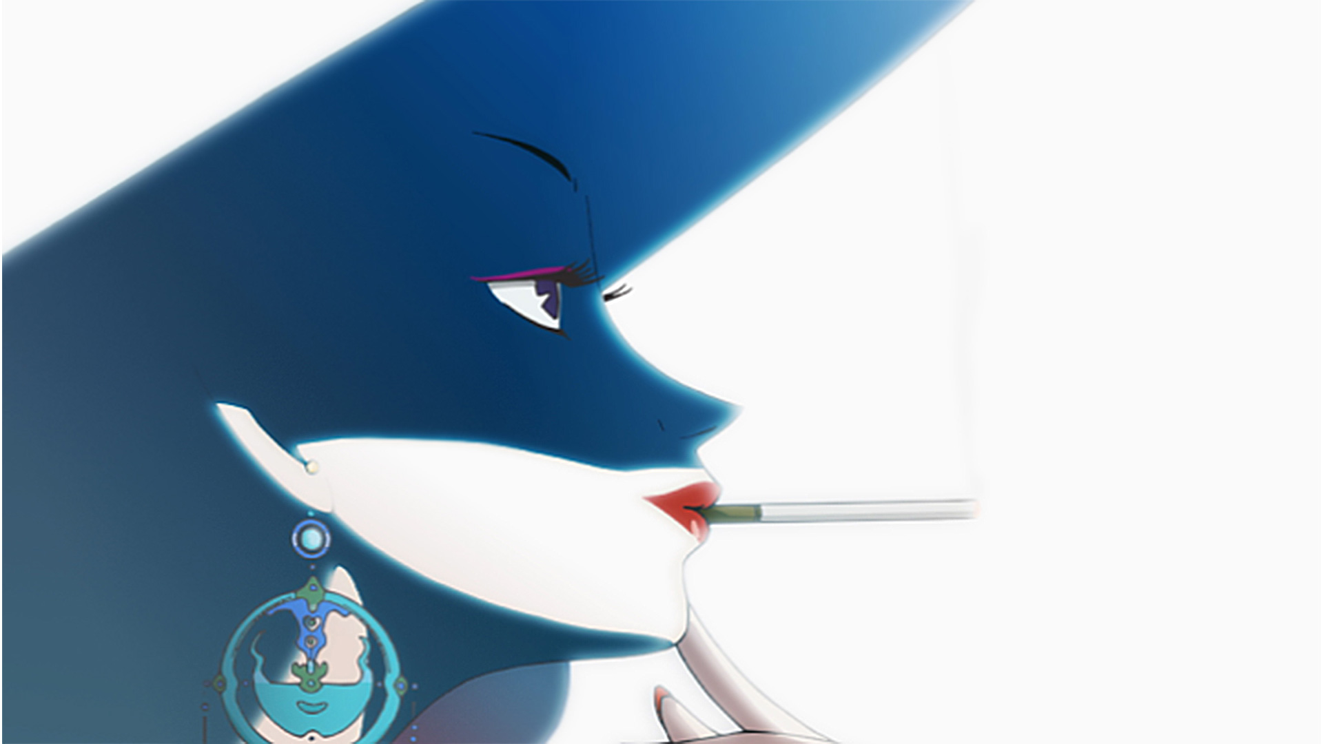 A screenshot of a blue and white smoking ad, shown inside Attraction, featuring a mysterious woman who invites the kids into the nightclub
