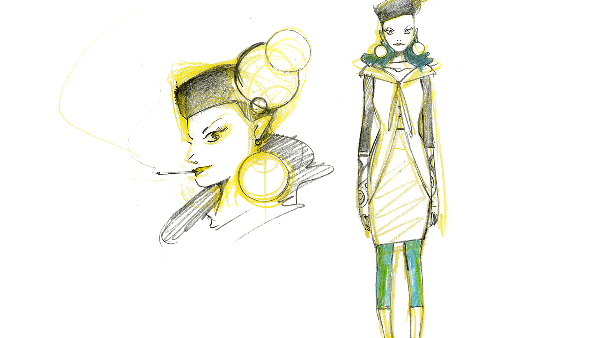 A production sketch by Koji Morimoto of the mystherious lady that invites the kids to visit the club