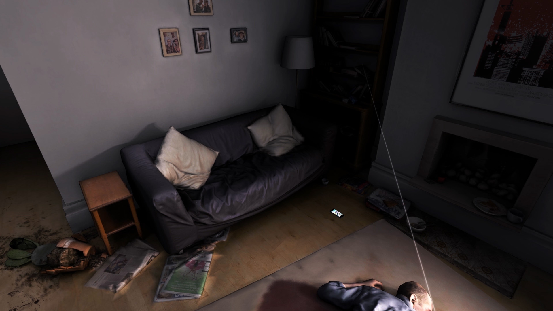 An animated gif showing the way players of this game can explore the apartment to look for clues about the crime