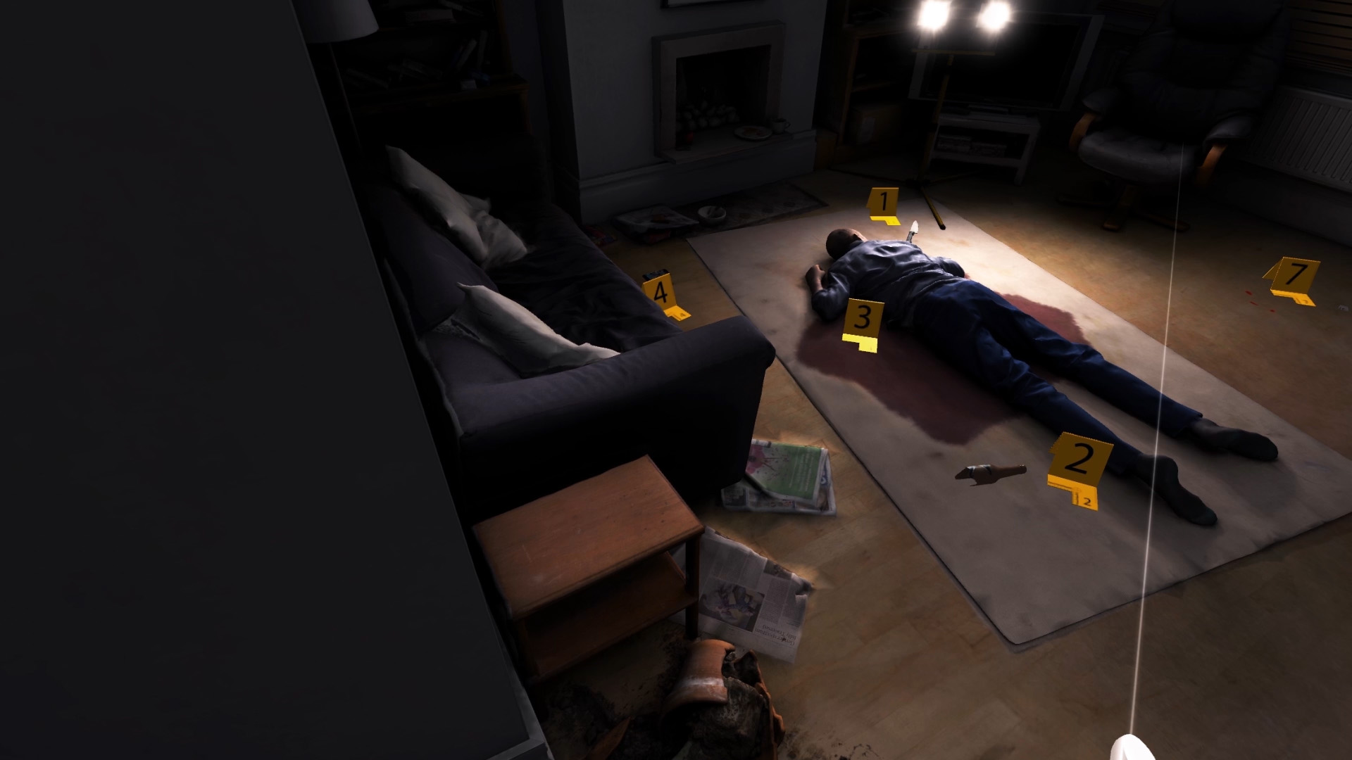 An animated gif showing the way players of this game can explore the apartment to look for clues about the crime