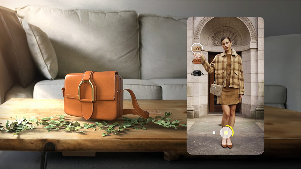 A gif showing the Welington leather handbags equestrian-themed AR experience